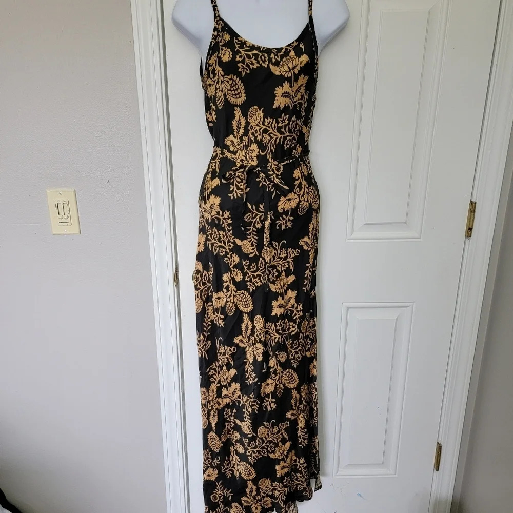 ZARA Black Gold Wrap Maxi Dress Spaghetti Strap Floral Cocktail Party Size XS - Picture 4 of 14
